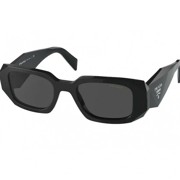 Prada Glossy Black Angular Frame Sunglasses Shop Black Angular Rectangle Acetate Sunglasses on Sale at  main image 2